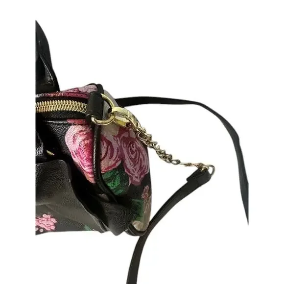 Betsey Johnson Black Multi Color Floral Dome Top Handle Zipper Bag Women - Picture 6 of 10